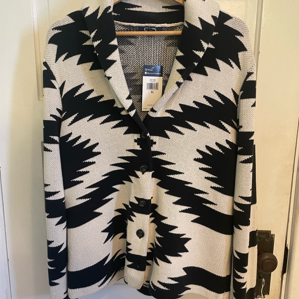 Chaps Women's Black and Cream Patterned Blazer